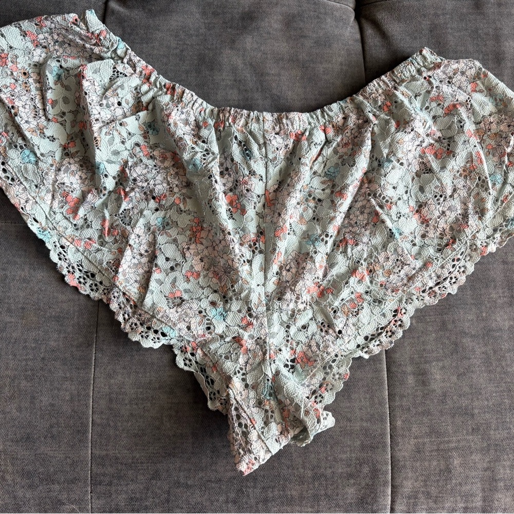 Victoria's Secret Floral Lace shorts - light blue and pink.